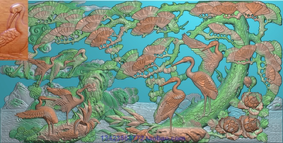 M浮雕图扫描图精雕图灰度图新款大图松鹤延年128-64砖雕石雕效果