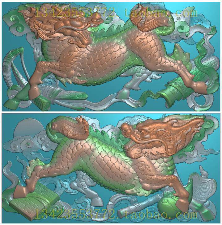 A精雕图浮雕灰度图扫描图深雕古建图新款横麒麟踏宝120-60