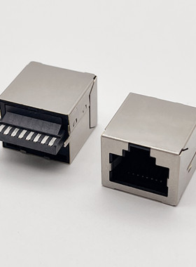 RJ45带屏蔽方形焊线式8P8C一体成型母座焊接线材网口延长线接头