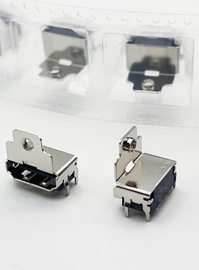 HDMI母座带耳19pin短体四脚卧式螺丝孔固定高清传输12.3中心距