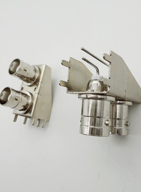 射频同轴连接器BNC双层双头母座小支架SW-Q9-026-90°弯焊pcb50欧