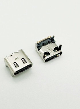 TYPEC母座板上16PIN加高1.6mm四脚插板垫高卧式贴片USB3.1连接器