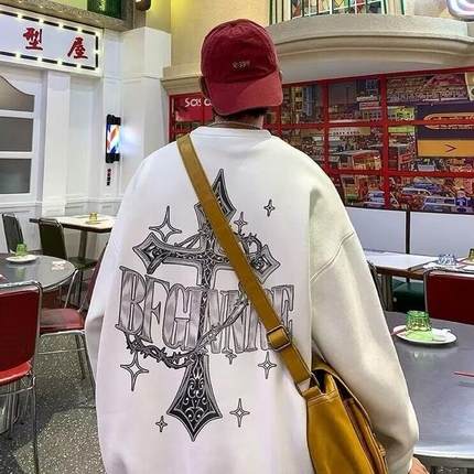 圆领卫衣男款春秋季2024年新款宽松潮牌青少年男生春装上衣服外套