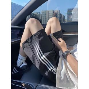 速干篮球夏 子条纹男女宽松三条杠休闲四五分裤 薄款 三道杠运动短裤