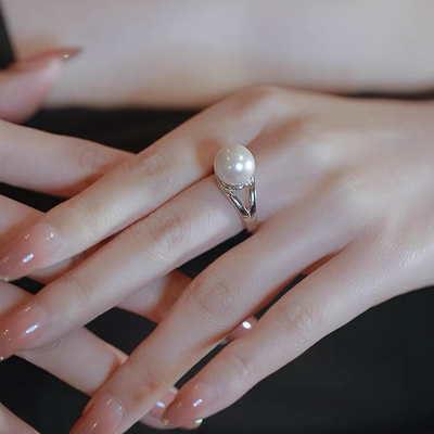 s925纯银珍珠戒指女款2025年新款开口轻奢高档百搭气质小众礼物