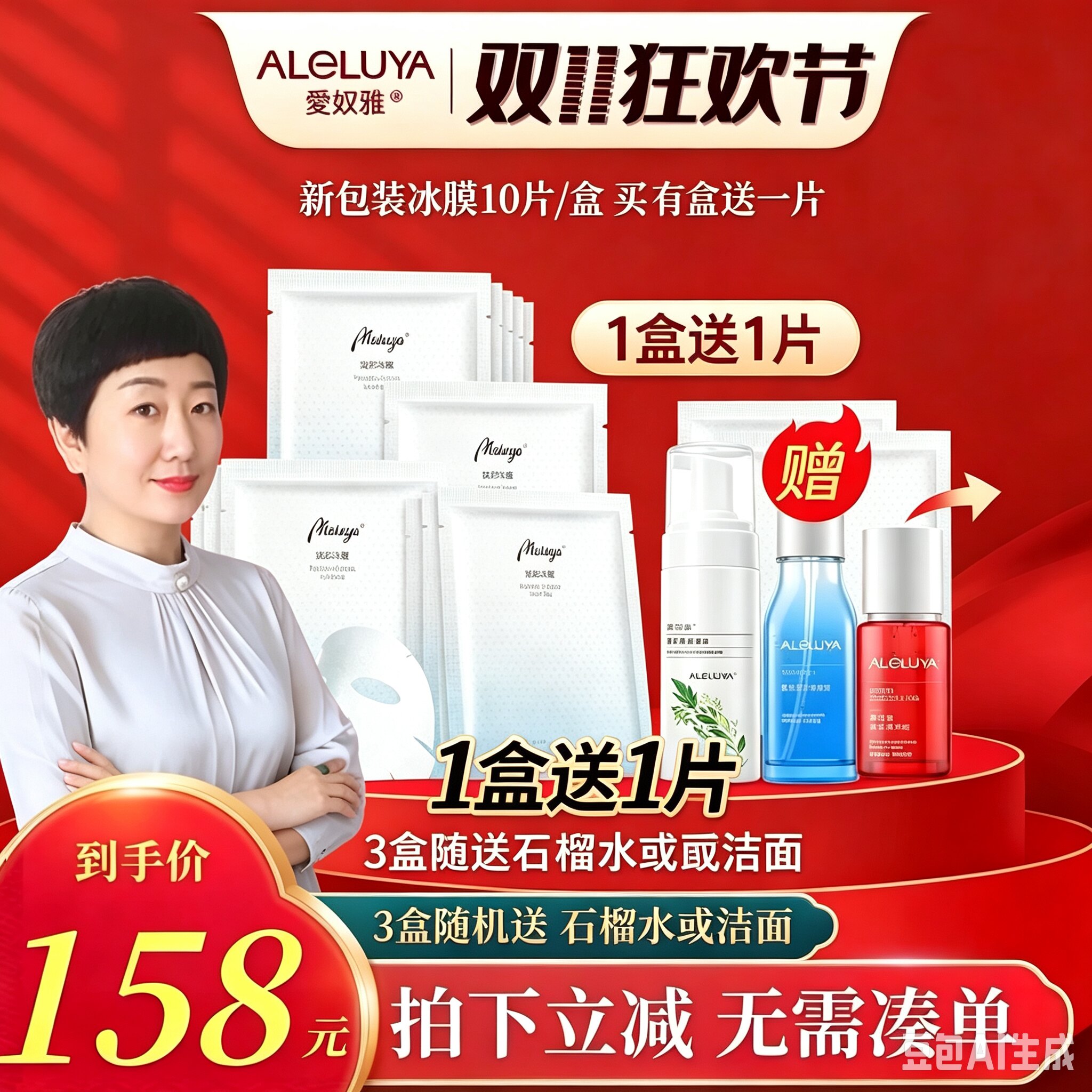 爱奴雅焕彩冰膜十片面膜贴补水保湿嫩肤提亮9系美容院正品