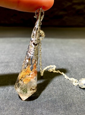 天然水晶 铜发晶 绿幽灵灵摆吊坠套链 挂件 毛衣链项链 一物一图