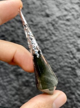 天然水晶 千层绿幽灵灵摆吊坠套链 水晶挂件 毛衣链项链 一物一图