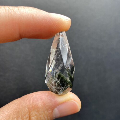 天然水晶 绿幽灵使之泪灵摆吊坠 水滴原石刻面吊坠 挂坠 一物一图
