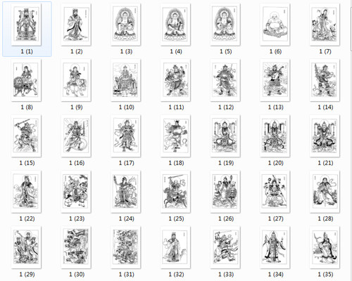 AQ中国民间经典神仙诸佛传说八仙人物等经典形象手绘线稿素材参考