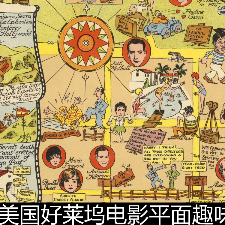 amc美国好莱坞电影平面趣味卡通手绘宣传广告地图英语版高清素材