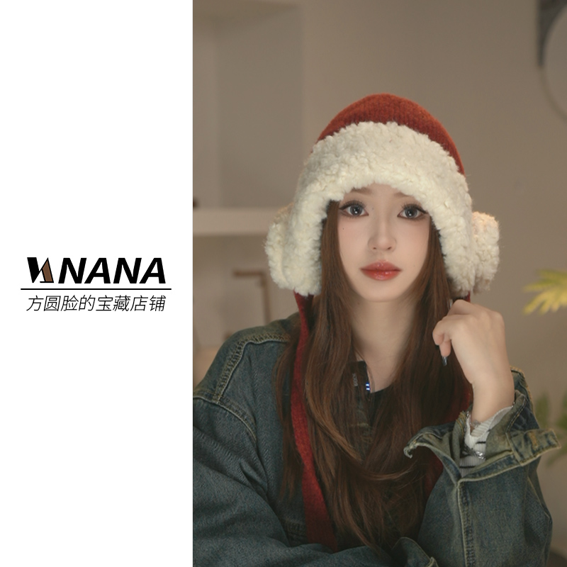 原创设计 手工针织 冷帽冬季骑车纯色秋冬包头帽毛绒冬款帽子显瘦