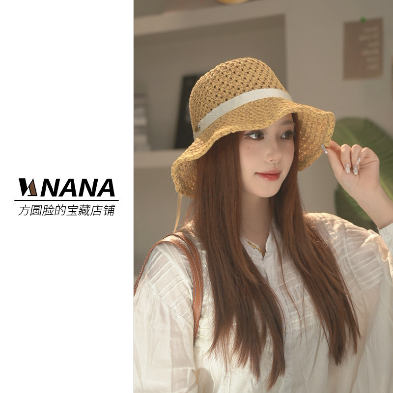 原创 自带塑性花边 可折叠大帽檐透气女士春夏渔夫帽