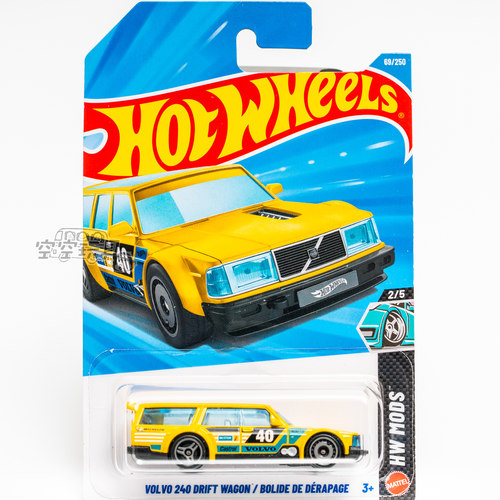 69号 VOLVO 240 DRIFT WAGON 沃尔沃 黄色 风火轮合金小跑车