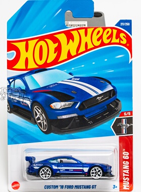 211号 CUSTOM '18 FORD MUSTANG GT福特野马蓝色风火轮合金小跑车