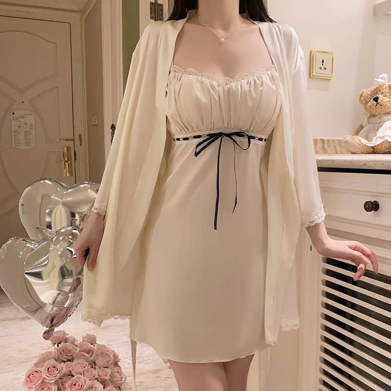 2025新款25年新款性感睡衣激情蕾丝聚拢加胸垫睡裙外袍家居服套装