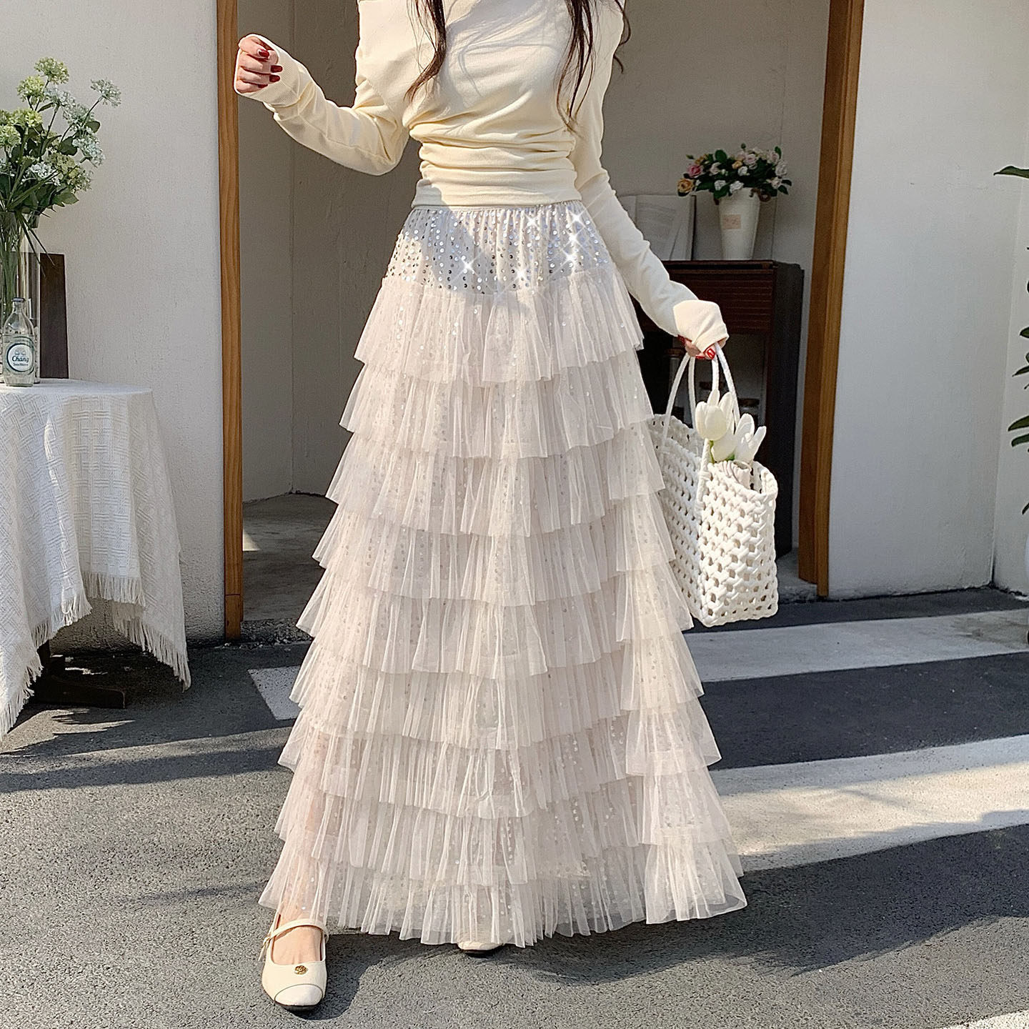 公主风长款亮片网纱层层蛋糕裙女法式松紧高腰大摆A字半身裙春夏,女装/女士精品,半身裙,淘宝优惠券,粉丝福利购,淘宝优惠卷