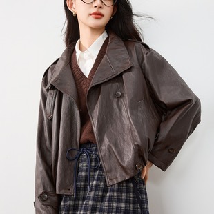 佐兰妮皮衣外套女2026春季新款翻领休闲宽松短款时髦洋气pu皮夹克