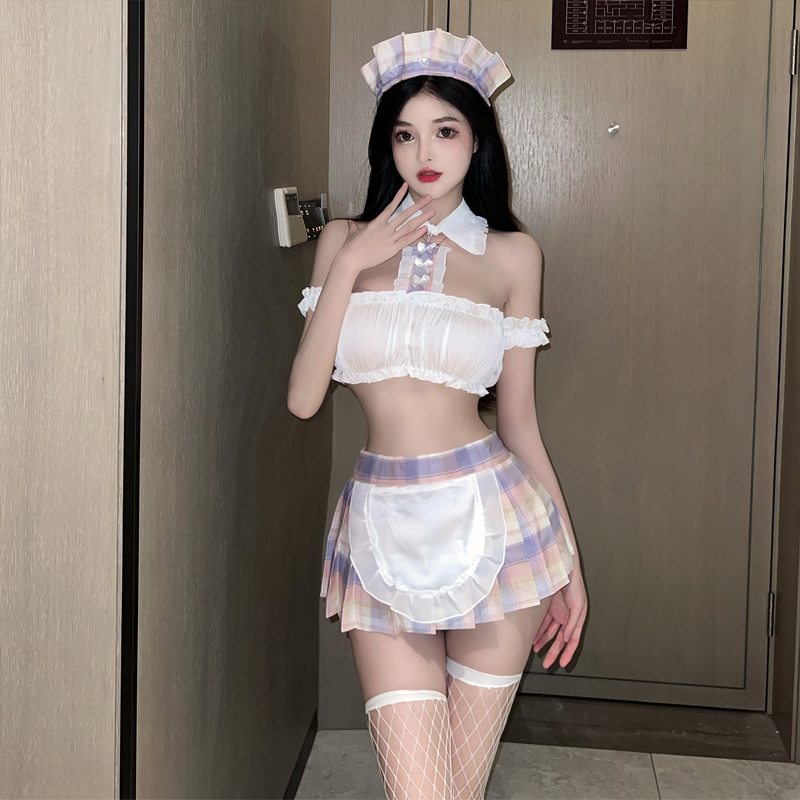情趣睡衣性感衬衫领挂脖露肩抹胸JK制服套装角色扮演女仆装百褶裙