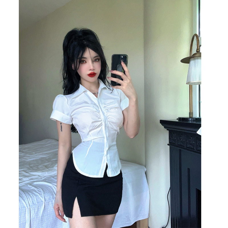 制服职业装工作服夏季修身短袖白衬衫气质包裙短裙jk套装