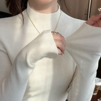 羊毛打底衫女2025秋冬新款内搭高级感灰色半高领毛衣中领针织上衣