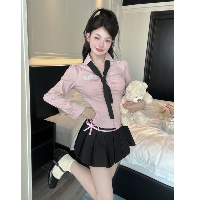 jk制服套装女秋季韩式学院风长袖衬衫百褶半身裙辣妹减龄两件套