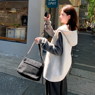2025冬季新款韩系中长款连帽双面毛呢外套女洋气减龄羊绒马甲背心