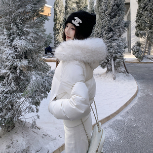 2025冬季新款狐狸毛大毛领短款90白鸭绒羽绒服女白色保暖外套