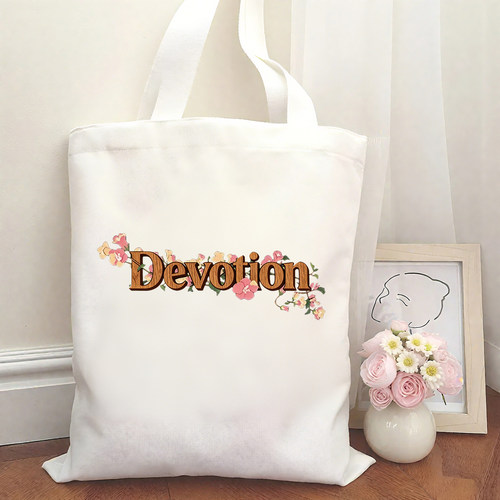 文艺小清新Devotion帆布包简约温柔花卉印花大容量通勤单肩托特包