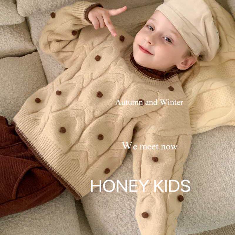 女童球球麻花针织毛衣2025冬季新款高级洋气法式圆领套头针织衫