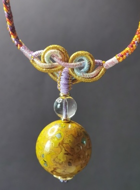 天然大漆珠2.0cm挂坠九紫离火项链悟空结小叶子纯手工编织