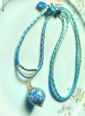 原创设计天然大漆珠15mm锁骨链国潮时尚吊坠纯手工编织远黛如银