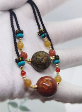 新中式项链女款15mm大漆珠本命年转运珠挂件锁骨链饰品新款