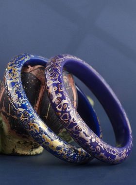 大漆手镯手饰饰品中国风复古民族风非遗犀皮镶嵌螺钿植物大漆