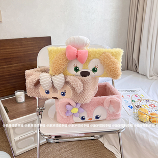 可爱卡通饼饼雪梨桌面毛绒收纳盒护肤品收纳筐台面文具杂物置物盒