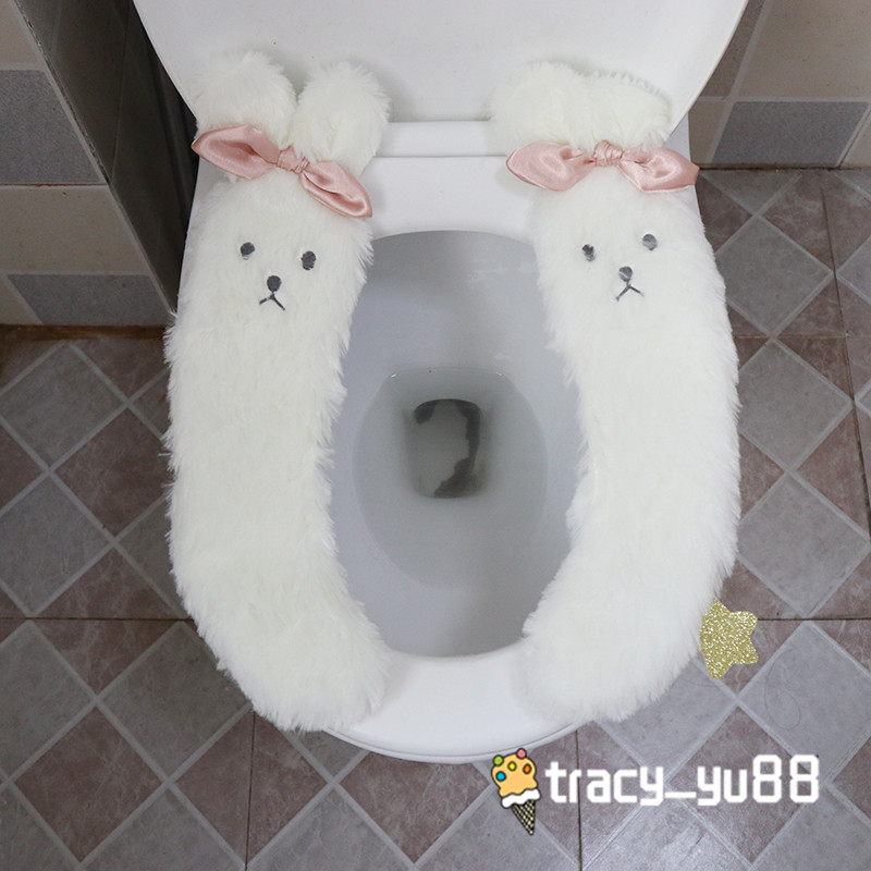 日系可爱卡通秋冬季加厚毛绒兔兔保暖马桶坐垫家用坐便器垫坐便套