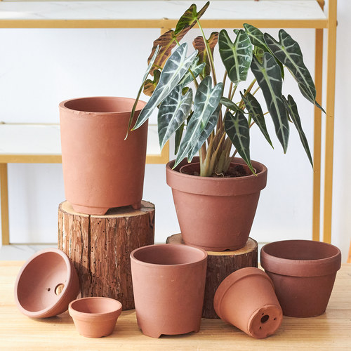 12【机压】wimiss简约北欧风格多肉植物绿植兰花粗陶陶土红陶花盆