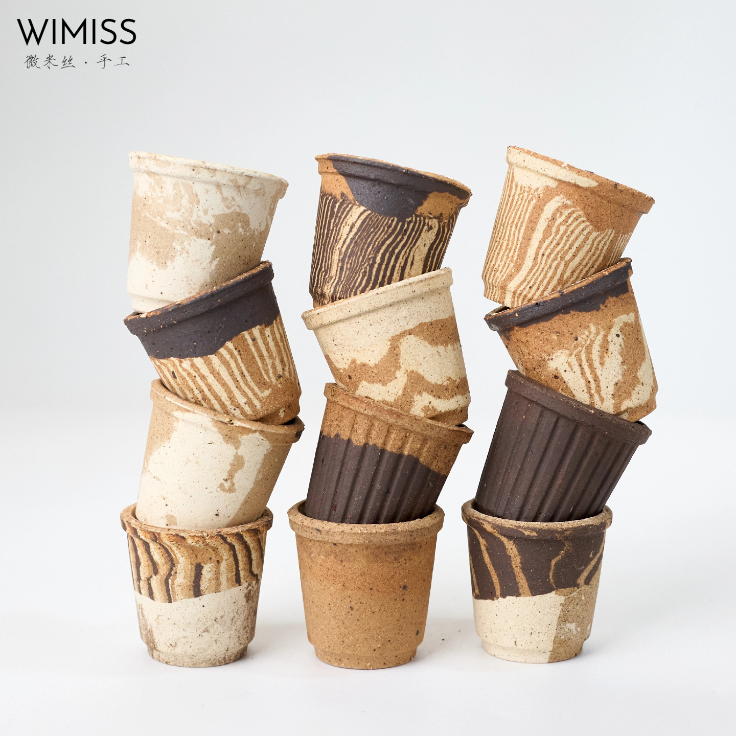 WIMISS迷你粗陶拇指盆陶瓷育苗花盆复古风圆形多肉盆栽植物花器