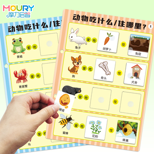 动物吃什么住哪里食物配对卡片幼儿园小中班语言区材料益智玩教具