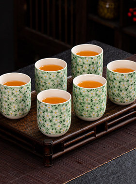 陶瓷大容量茶杯家用待客杯子六只装喝茶杯酒杯复古餐厅凉开水单杯