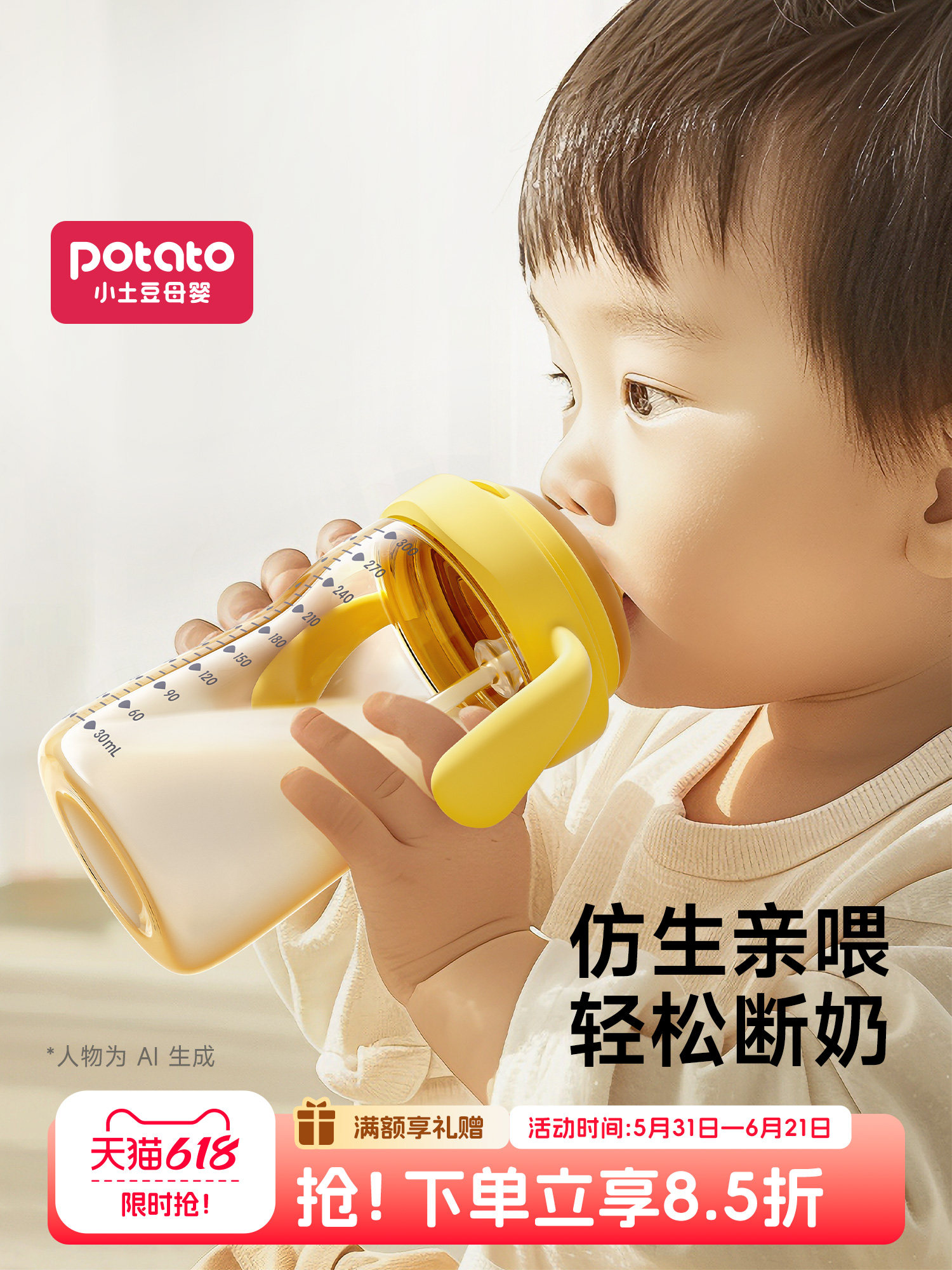 小土豆断奶奶瓶6个月以上宽口径PPSU仿母乳断奶神器大宝宝奶瓶