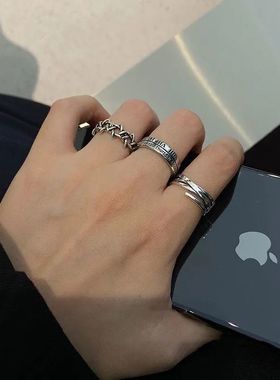 复古ins做旧罗马数字戒指女三件套小众设计冷淡风学生食指戒尾戒