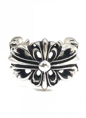 复古经典款朋克十字架开口戒指s925纯银CH潮牌克罗伈男女款批发