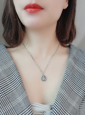 欧美复古风圆牌天使锁骨项链女ins潮冷淡风嘻哈街头个性搭配吊坠