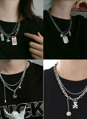 飒宝钛钢项链个性闪电吊坠项链男女复古百搭情侣项链欧美潮流配饰