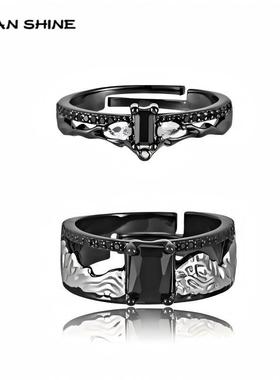 黑金高级感轻奢锆石情侣对戒恋与深空秦彻婚戒小众设计开口戒指女