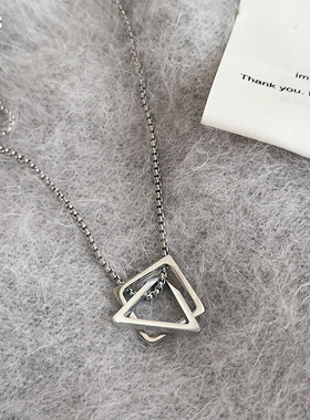 银色钛钢三角长款吊坠项链女秋冬嘻哈搭卫衣链配饰男不掉色毛衣链