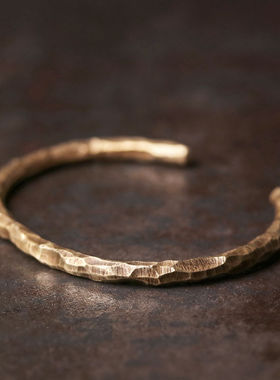 小众设计古铜锤纹肌理手镯男女款复古风个性时尚冷淡风开口手环女
