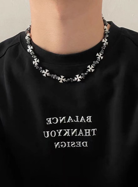 十字花潮牌男锁骨链女小众设计感卫衣项链说唱嘻哈风Hiphop毛衣链