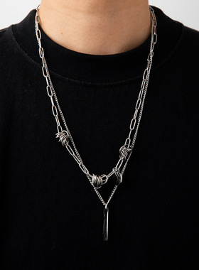 韩版嘻哈缠绕不掉色钛钢项链 男女ins朋克双层叠戴毛衣链配饰